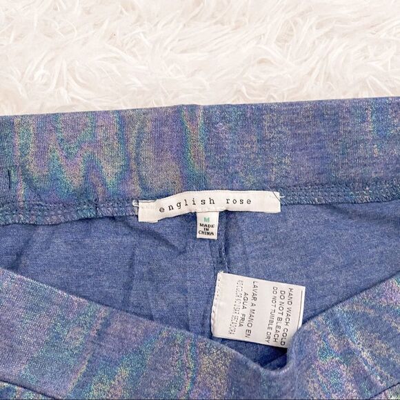 English Rose Blue Shimmer Iridescent High Rise Leggings w/Stars; SZ M; BNIP - Picture 4 of 12